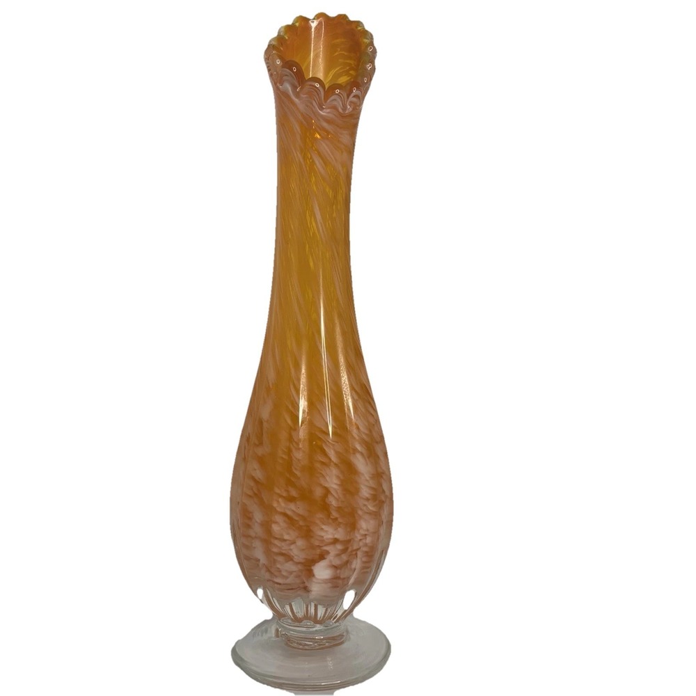 Vintage Swung Vase Orange Swirl Twisted Glass Vase Mid Century Modern MCM Style